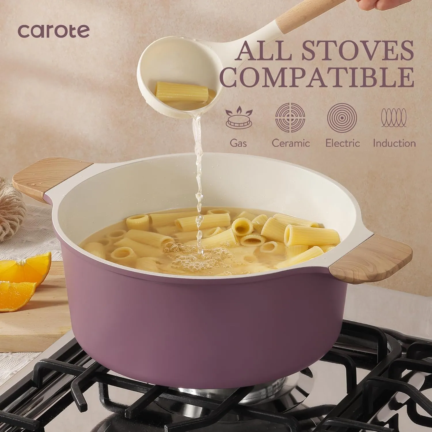CAROTE 12 Pcs Pots and Pans Set Nonstick, Ceramic Cookware Set, Induction Cookware Non Stick Kitchen Cooking Set with Utensil and Pan Protectors, Purple