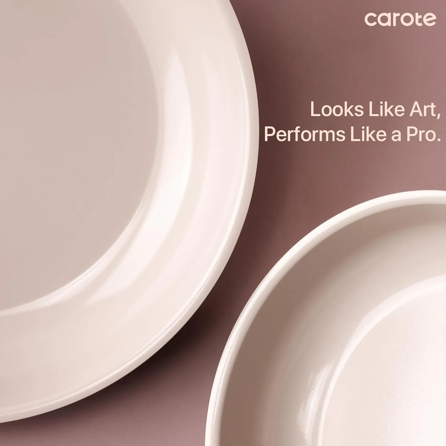 CAROTE 15pcs Ceramic Cookware Set, Pots and Pans Set Non Stick, Induction Kitchen Casserole Sets, Non Stick RV Set with Detachable Handle, Dishwasher/Oven Safe, Taupe
