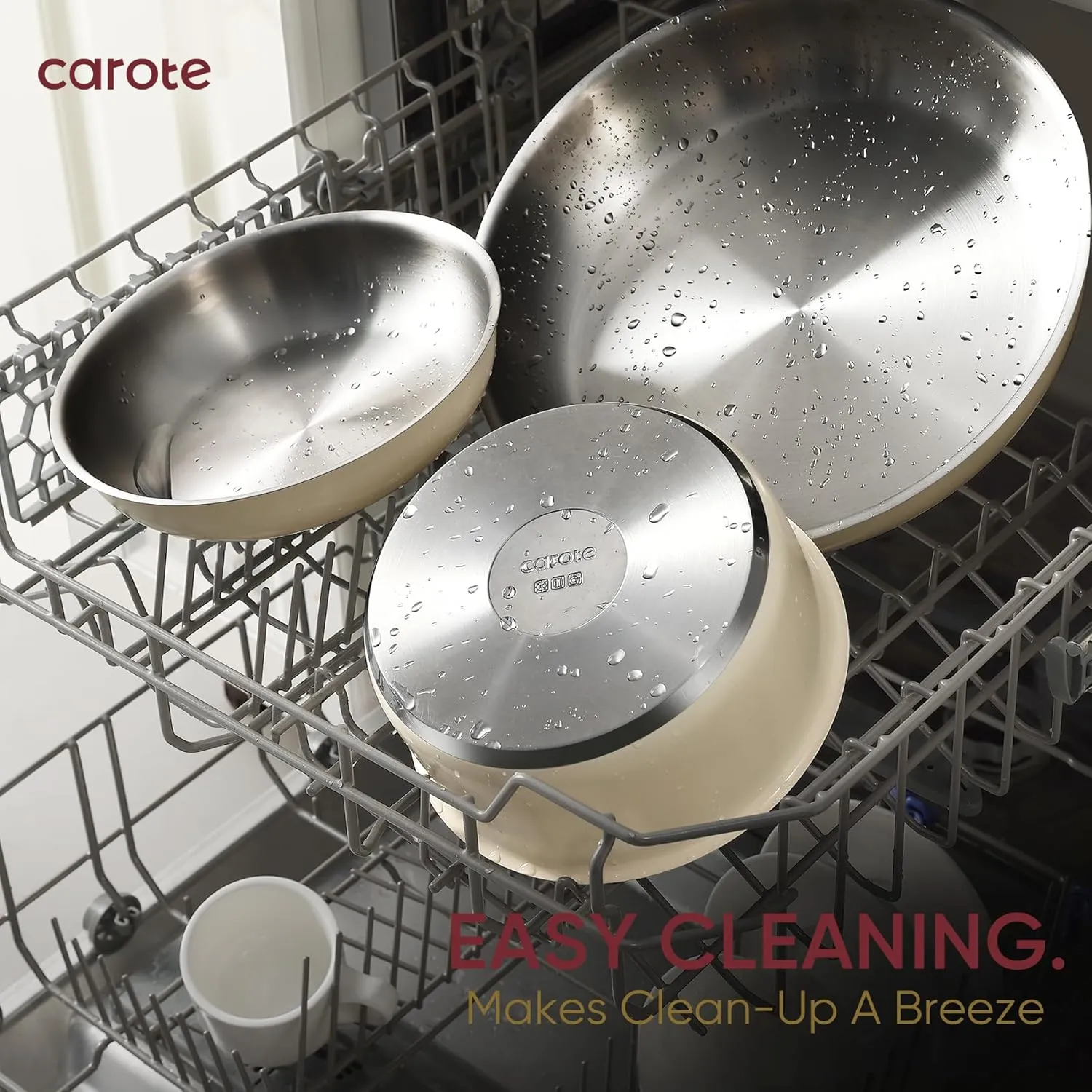 CAROTE 16Pcs Stainless Steel Cookware Set With Detachable/Removeble Handle Set, Space Saving Pots and Pans Set, RV Camping Set, Outer Ceramic Layer Nonstick, Dishwasher/Oven Safe, Kitchen Cooking Set