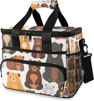 Cartoon Bears Brown Animal Cooler Bag Insulated Cooler Soft Sided Cooler 24 Can Portable Picnic Bag Large Leakproof Lunch Bag Box for Beach Grocery Camping Travel Car Men Women