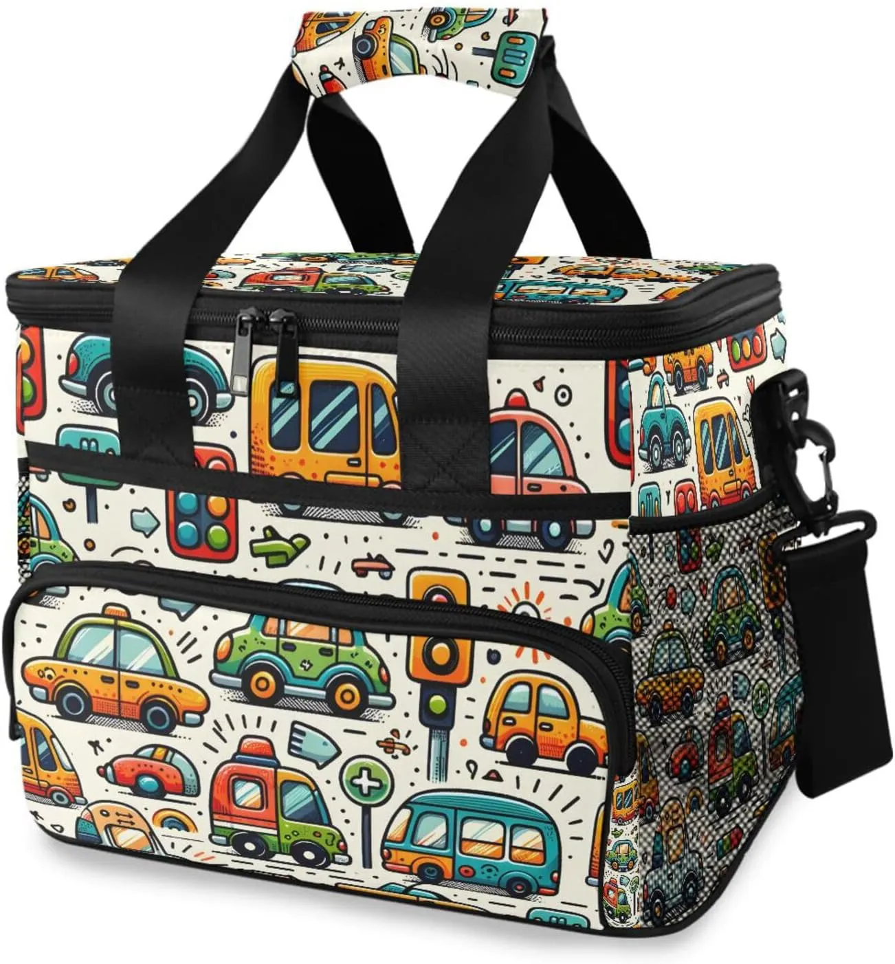 Cartoon Cars Childish Truck Cooler Bag Insulated Cooler Soft Sided Cooler 24 Can Portable Picnic Bag Large Leakproof Lunch Bag Box for Beach Grocery Camping Travel Car Men Women