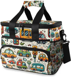 Cartoon Cars Childish Truck Cooler Bag Insulated Cooler Soft Sided Cooler 24 Can Portable Picnic Bag Large Leakproof Lunch Bag Box for Beach Grocery Camping Travel Car Men Women
