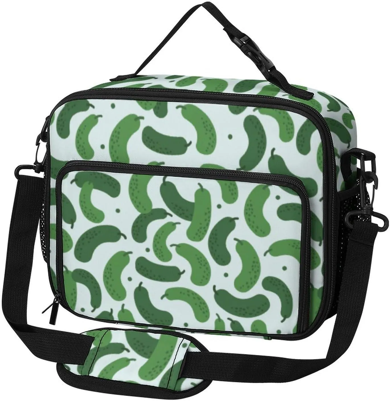 Cartoon Cucumber Pattern Lunch Bag Insulated Lunch Tote Shoulder Bag for Men Women Work Travel Picnic