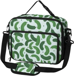 Cartoon Cucumber Pattern Lunch Bag Insulated Lunch Tote Shoulder Bag for Men Women Work Travel Picnic