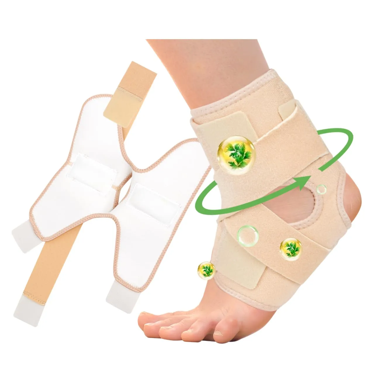 Castor Oil Pack Wrap For Foot Ankle Wrap Foot Wrap For Plantar Fasciitis Relief Foot Pain Relief,Adjustable Breathable Compression Ankle Support,Beige,Size M,Castor Oil Not Included,1 Per Pack