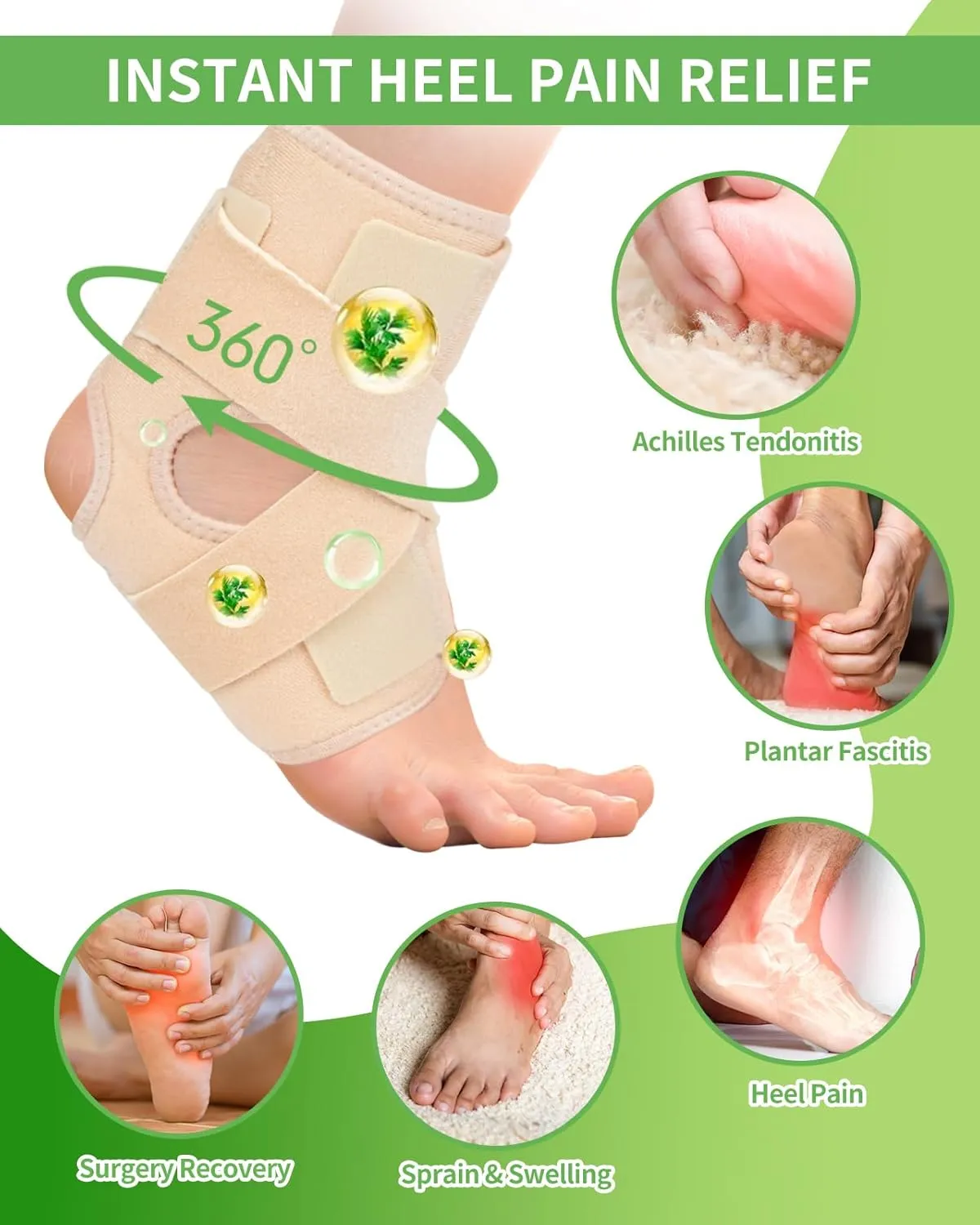 Castor Oil Pack Wrap For Foot Ankle Wrap Foot Wrap For Plantar Fasciitis Relief Foot Pain Relief,Adjustable Breathable Compression Ankle Support,Beige,Size M,Castor Oil Not Included,1 Per Pack