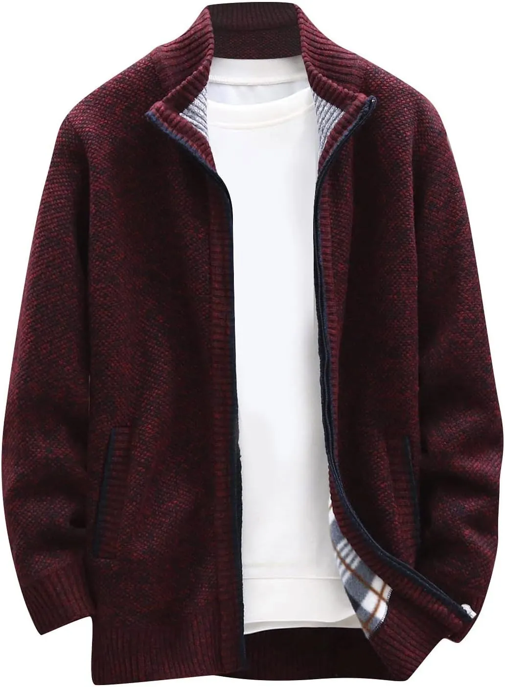 Casual Sweaters Cardigan Knitted Long Sleeve Jacket Full Zip Fleece Winter Warm Coat Outdoor Work Dress, XL-4XL