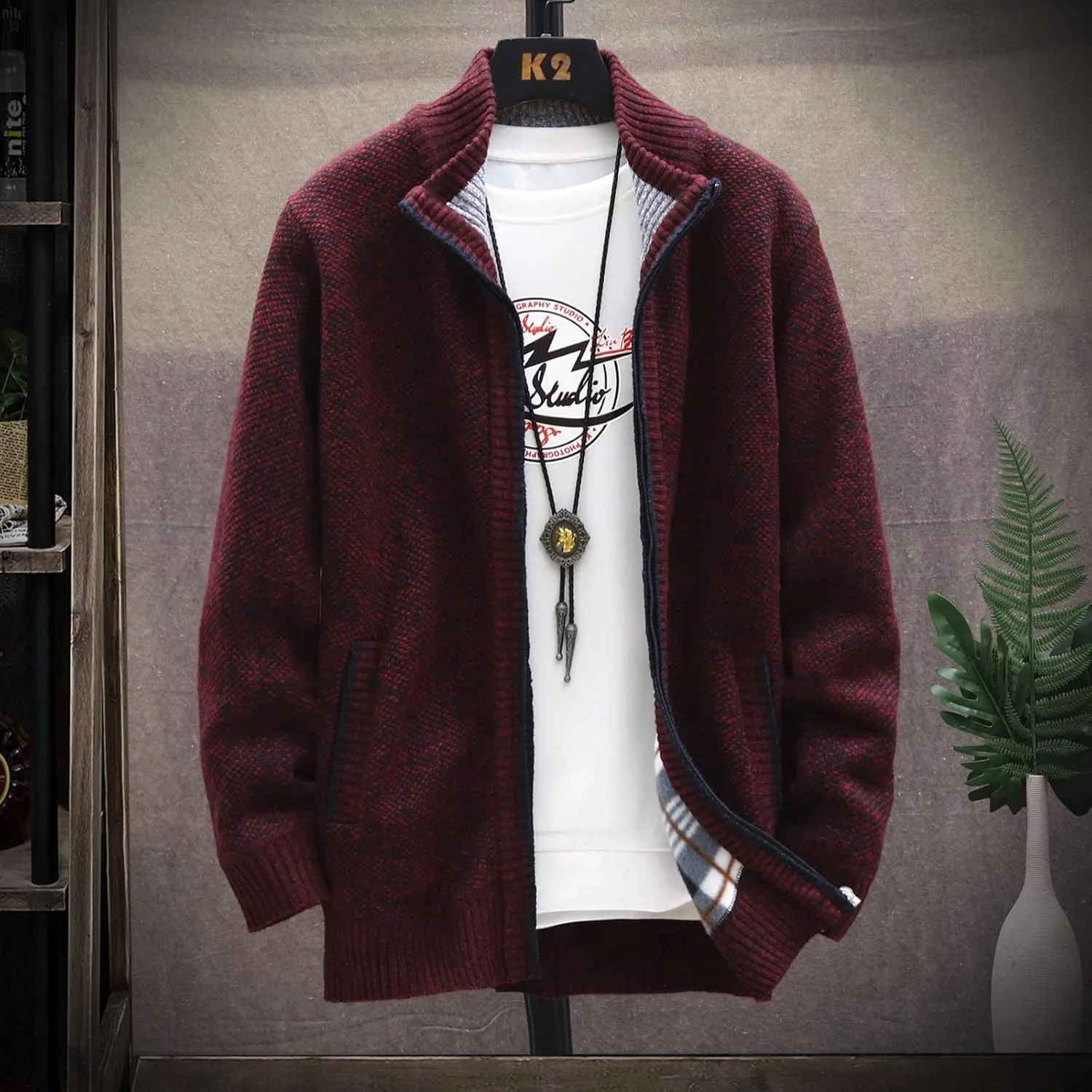 Casual Sweaters Cardigan Knitted Long Sleeve Jacket Full Zip Fleece Winter Warm Coat Outdoor Work Dress, XL-4XL