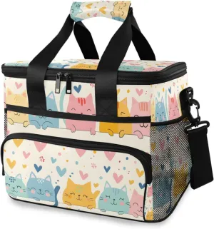 Cat Lovecolorful Cooler Bag Insulated Cooler Soft Sided Cooler 24 Can Portable Picnic Bag Large Leakproof Lunch Bag Box for Beach Grocery Camping Travel Car Men Women