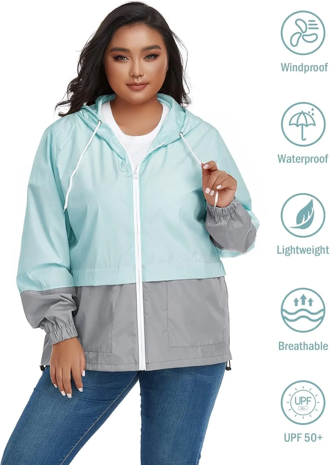 Century Star Plus Size Rain Jackets for Women Waterproof Windbreaker Jacket Women's Raincoats with Hood Lightweight Packable