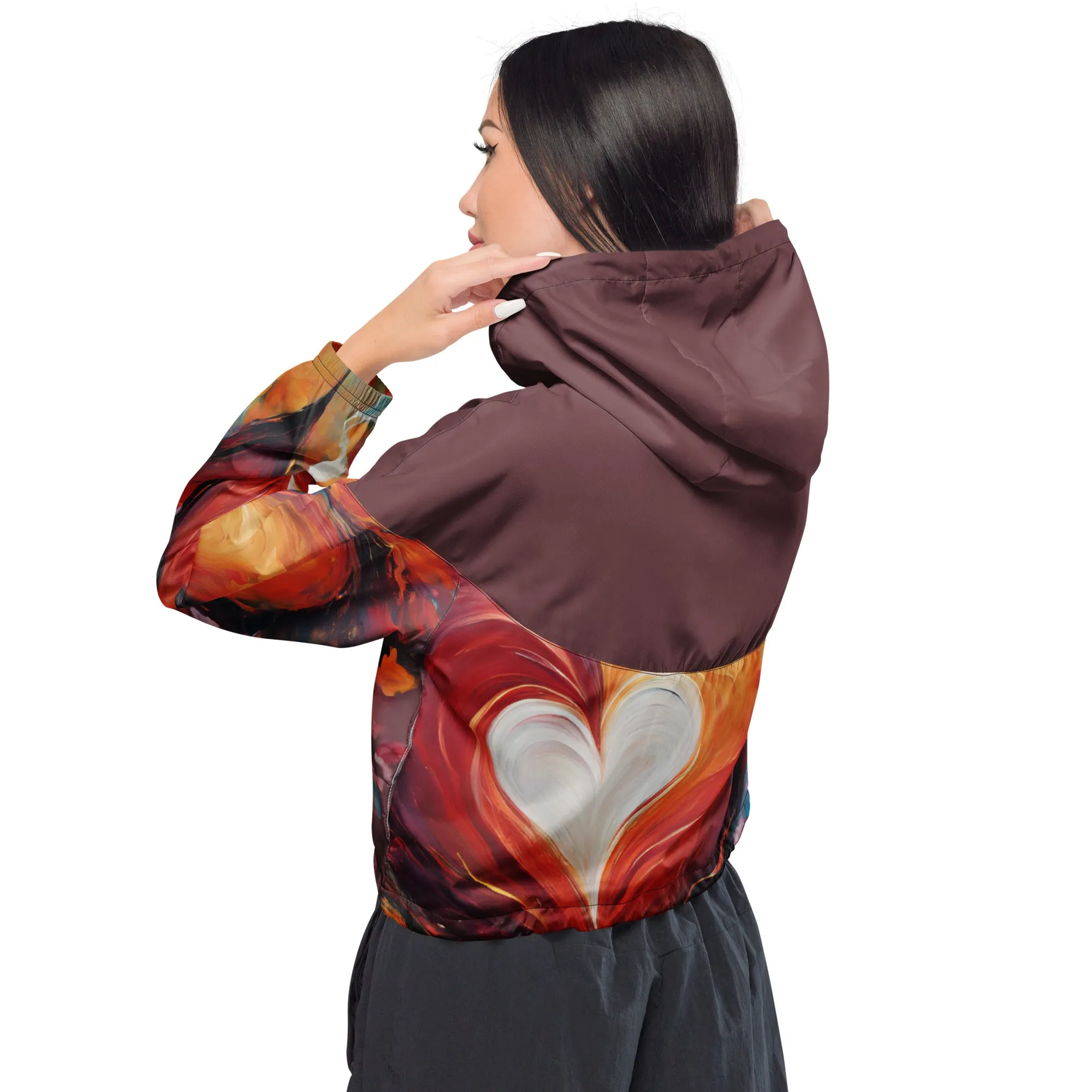 Chaitanya Abara Abstract Heart Women’s Cropped Windbreaker