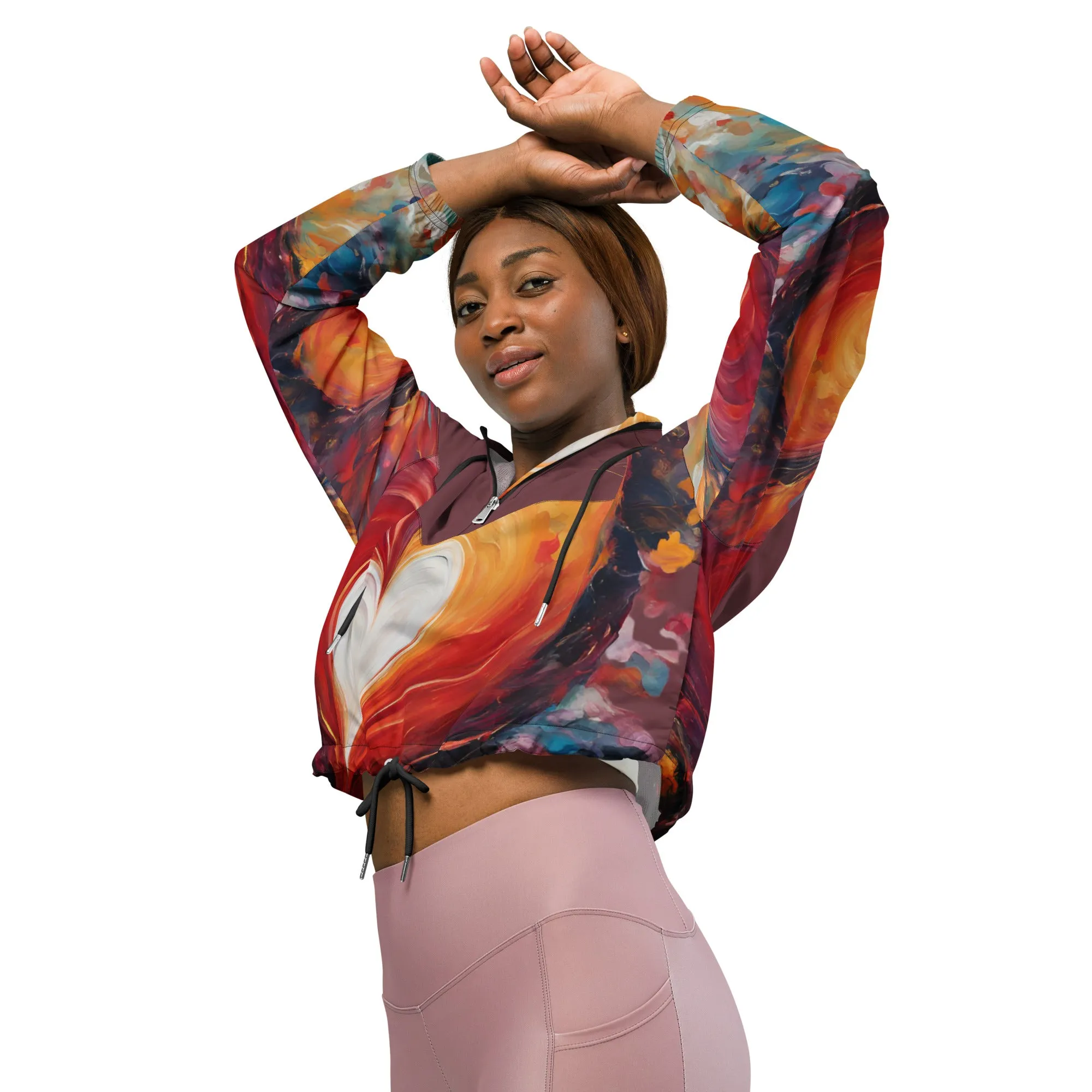 Chaitanya Abara Abstract Heart Women’s Cropped Windbreaker