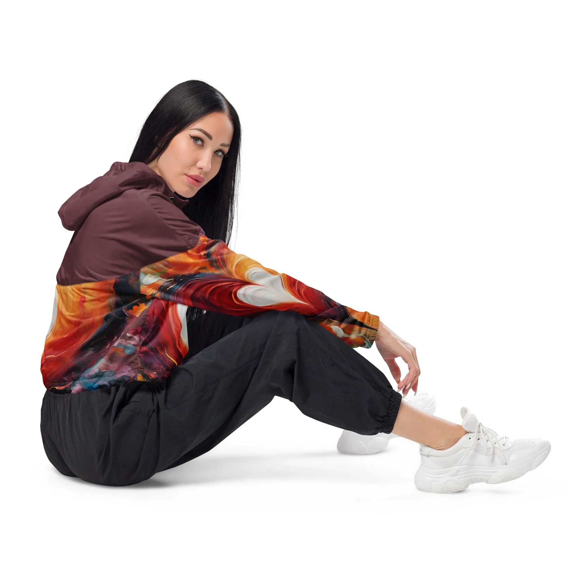 Chaitanya Abara Abstract Heart Women’s Cropped Windbreaker