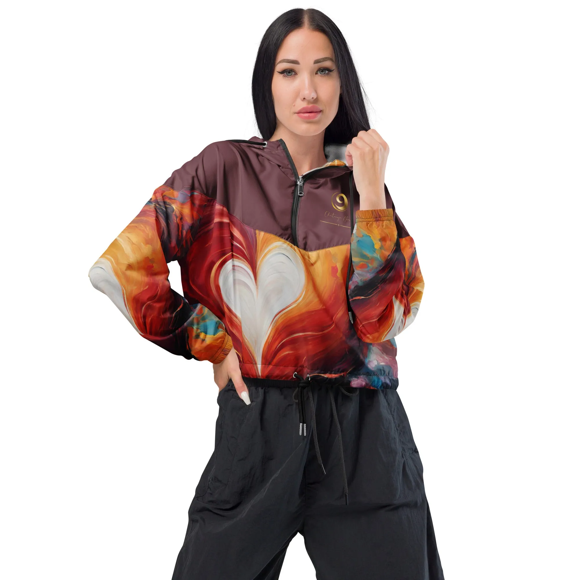 Chaitanya Abara Abstract Heart Women’s Cropped Windbreaker