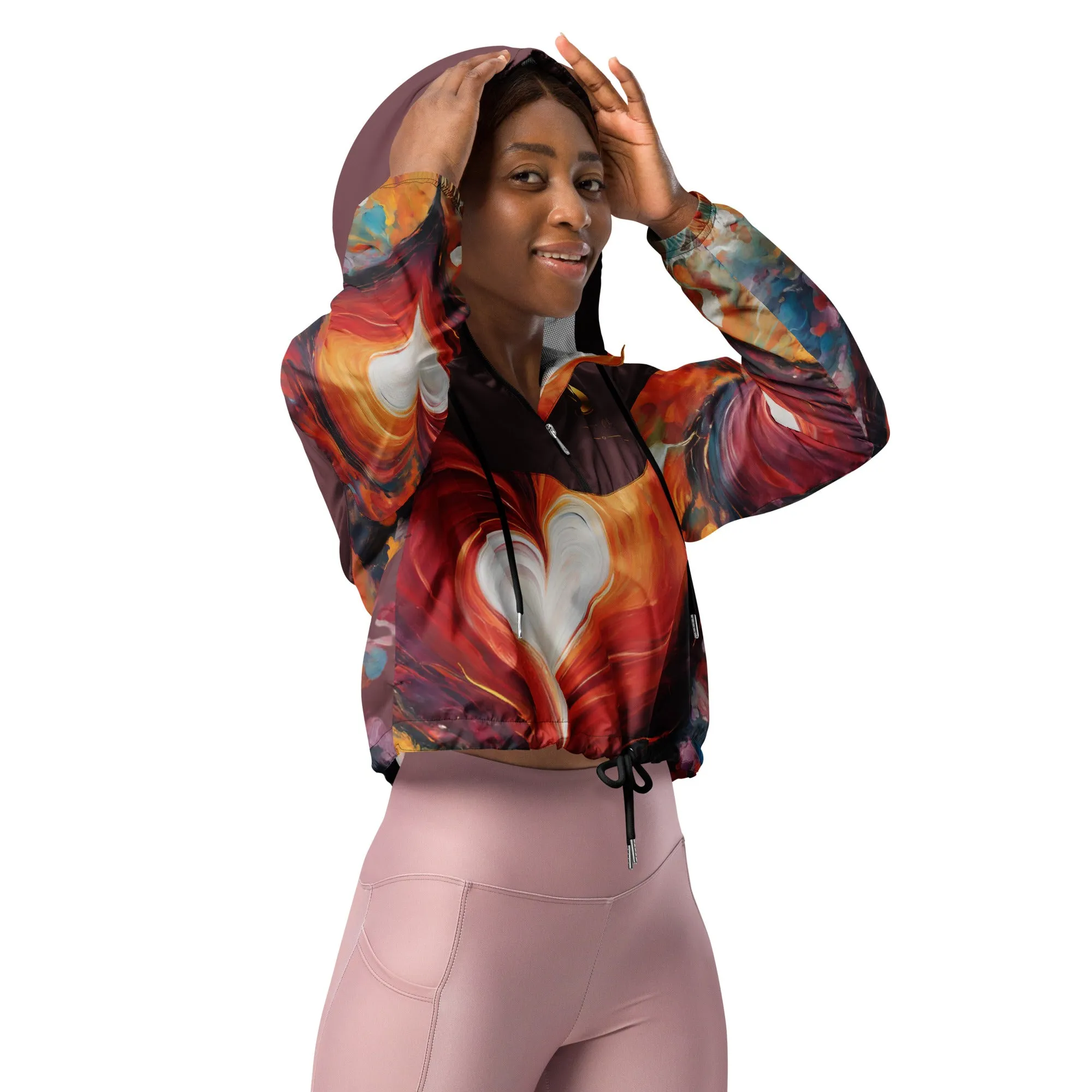 Chaitanya Abara Abstract Heart Women’s Cropped Windbreaker