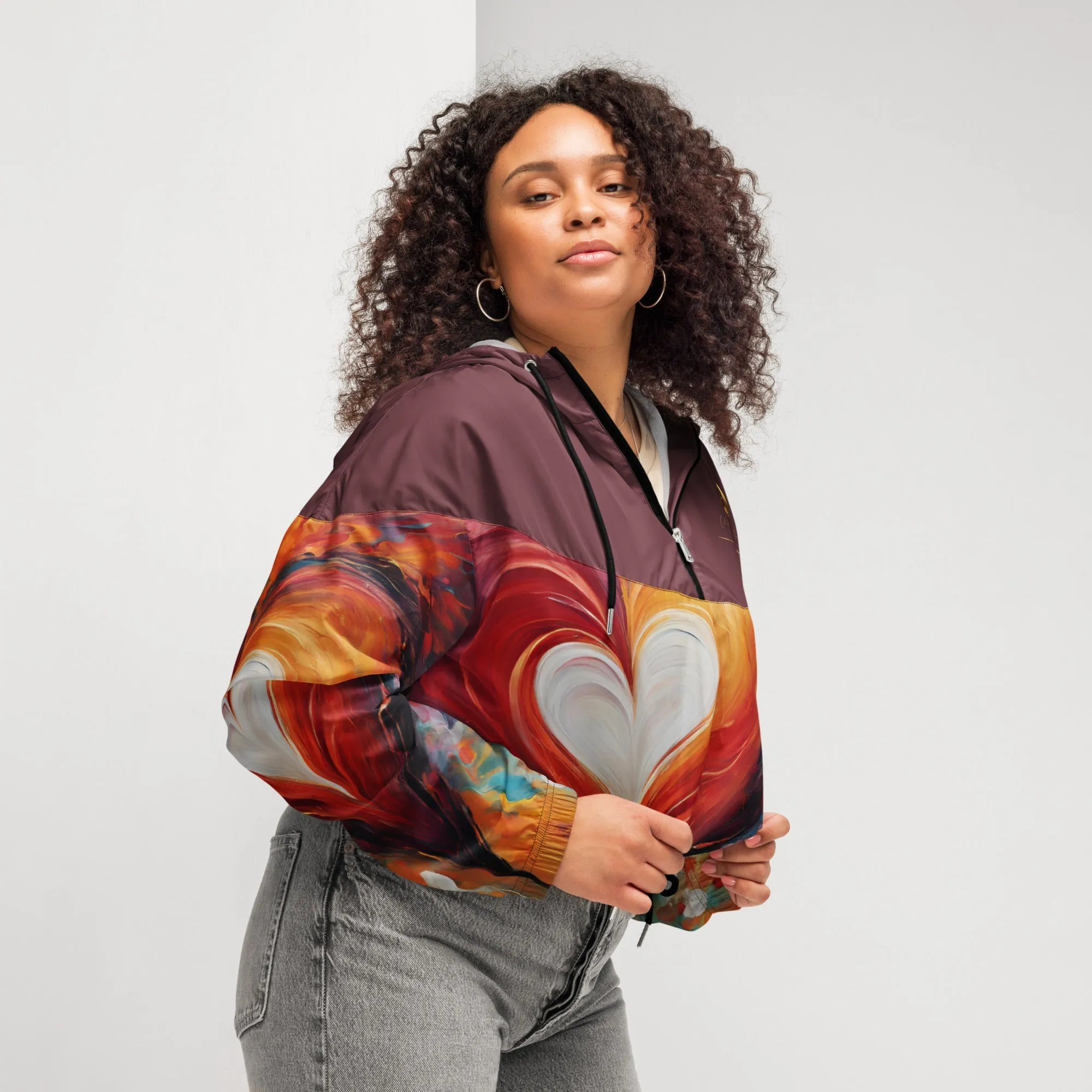 Chaitanya Abara Abstract Heart Women’s Cropped Windbreaker