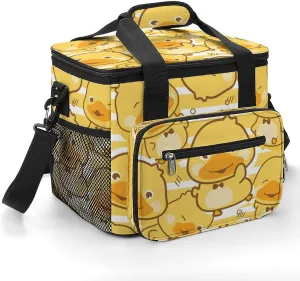 Cheerful Little Duck Pattern 22.5L Insulated Camping Coolers Bag Stripes Large Leakproof Ice Chest for Beach Travel Picnic