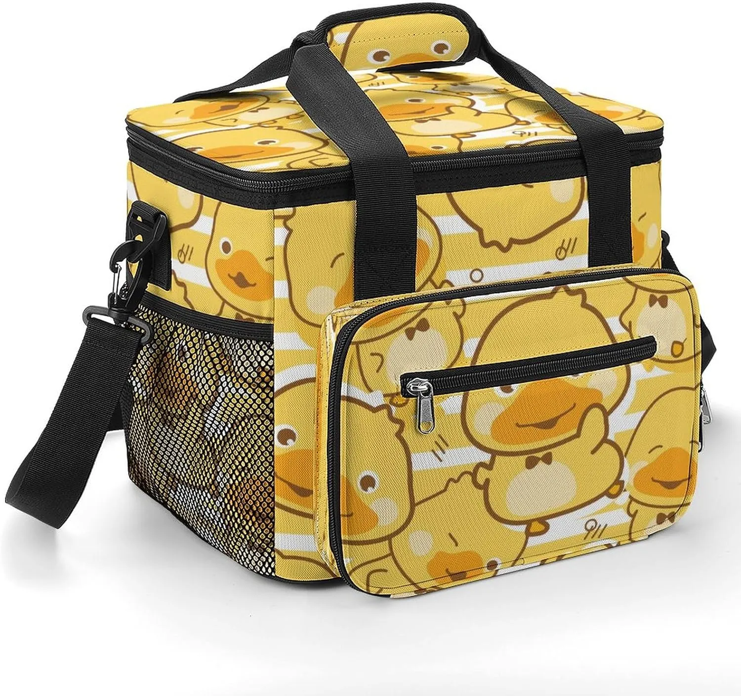 Cheerful Little Duck Pattern 22.5L Insulated Camping Coolers Bag Stripes Large Leakproof Ice Chest for Beach Travel Picnic