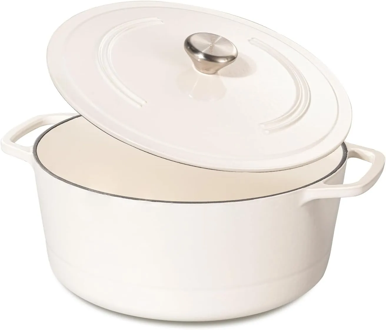 Chef Power Dutch Oven Pot with Lid 6QT, Enameled Cast Iron Dutch Oven for Bread Baking, Braising, Stews, Roasting, Oven Safe Dutch Ovens, Cream White