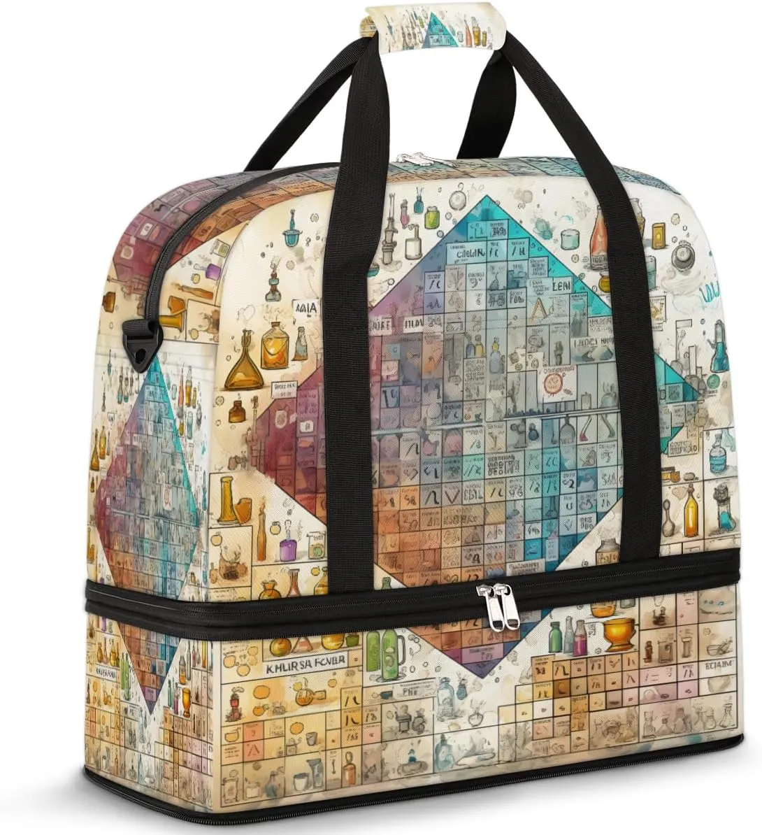 Chemistry Periodic Table Travel Duffel Bag with Foldable Shoe Compartment Shoulder Tote Travel Weekend Bag Sports Gym Overnight Bags