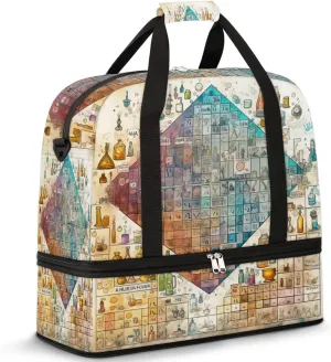 Chemistry Periodic Table Travel Duffel Bag with Foldable Shoe Compartment Shoulder Tote Travel Weekend Bag Sports Gym Overnight Bags