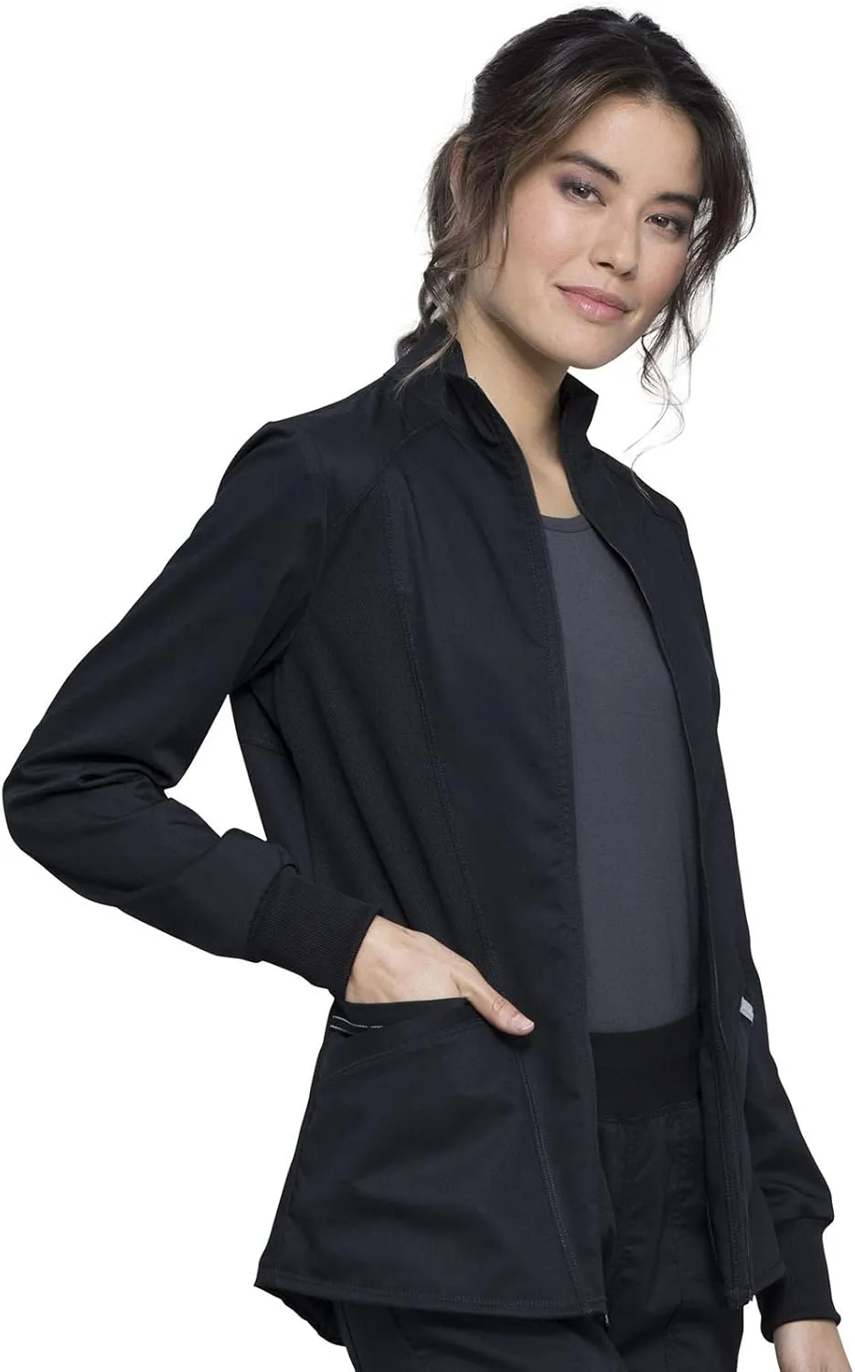Cherokee Womens Zip Up Scrub Jackets with Breathable Mesh and Shirttail Hemline WW301