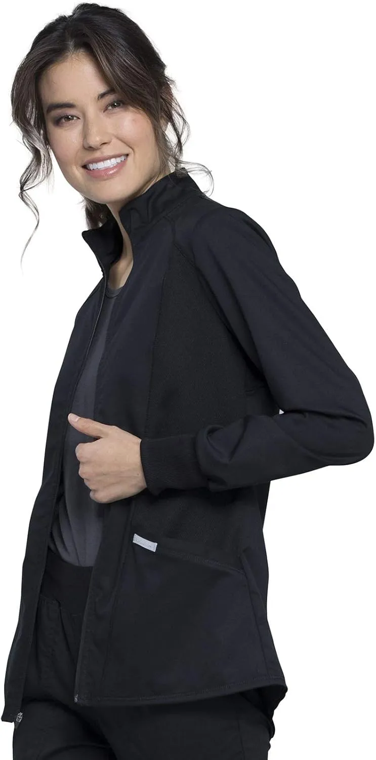 Cherokee Womens Zip Up Scrub Jackets with Breathable Mesh and Shirttail Hemline WW301