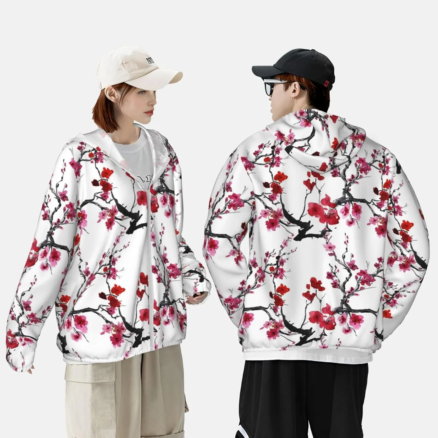 Cherry Blossoms Men Women Full Zip Sun Protection Hoodie Packable Outdoor Hiking -