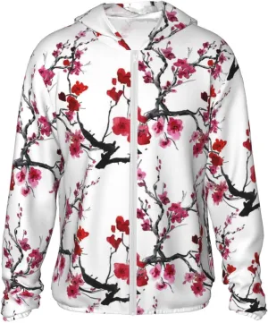 Cherry Blossoms Men Women Full Zip Sun Protection Hoodie Packable Outdoor Hiking -