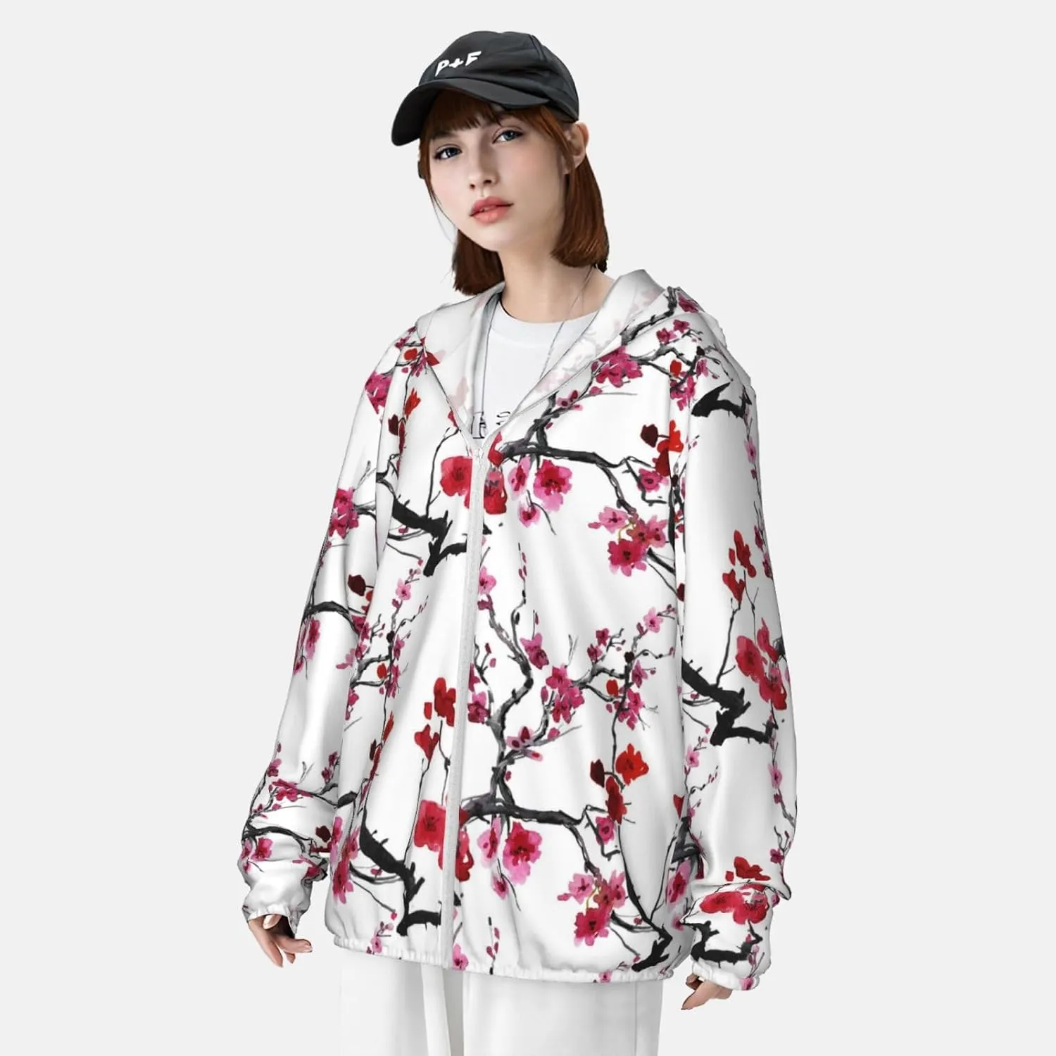Cherry Blossoms Men Women Full Zip Sun Protection Hoodie Packable Outdoor Hiking -