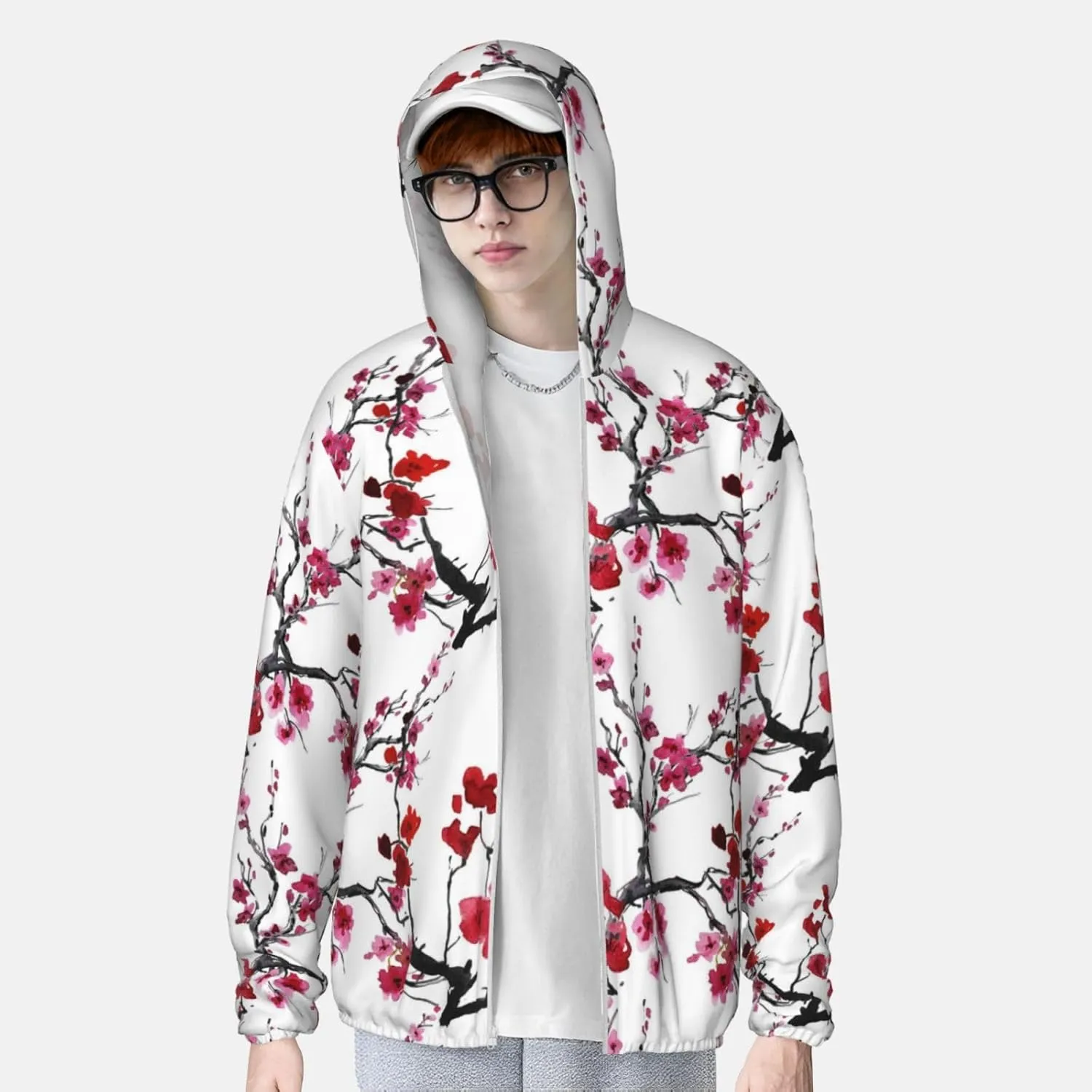 Cherry Blossoms Men Women Full Zip Sun Protection Hoodie Packable Outdoor Hiking -