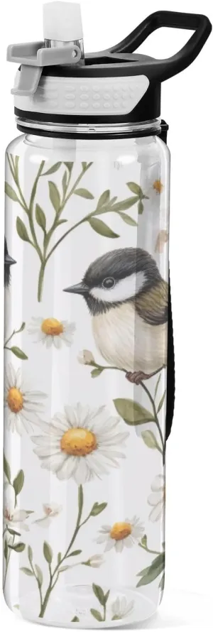 Chickadee Birds 32 oz Water Bottle - Clear Tritan, BPA-Free, LeakProof with Carry Strap for Sports, Gym & Outdoor Activities