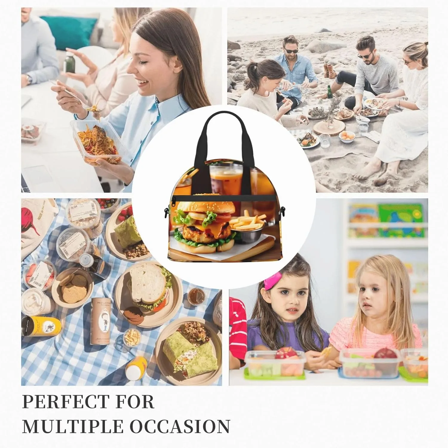 Chicken Leg Burger Drink Insulated Lunch Bag For Women/Men Adjustable Shoulder Strap,Leakproof,Tote Bag For Office Work
