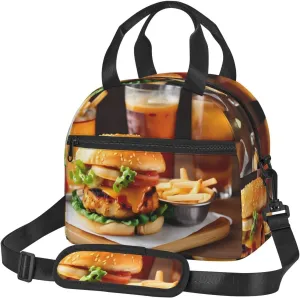 Chicken Leg Burger Drink Insulated Lunch Bag For Women/Men Adjustable Shoulder Strap,Leakproof,Tote Bag For Office Work
