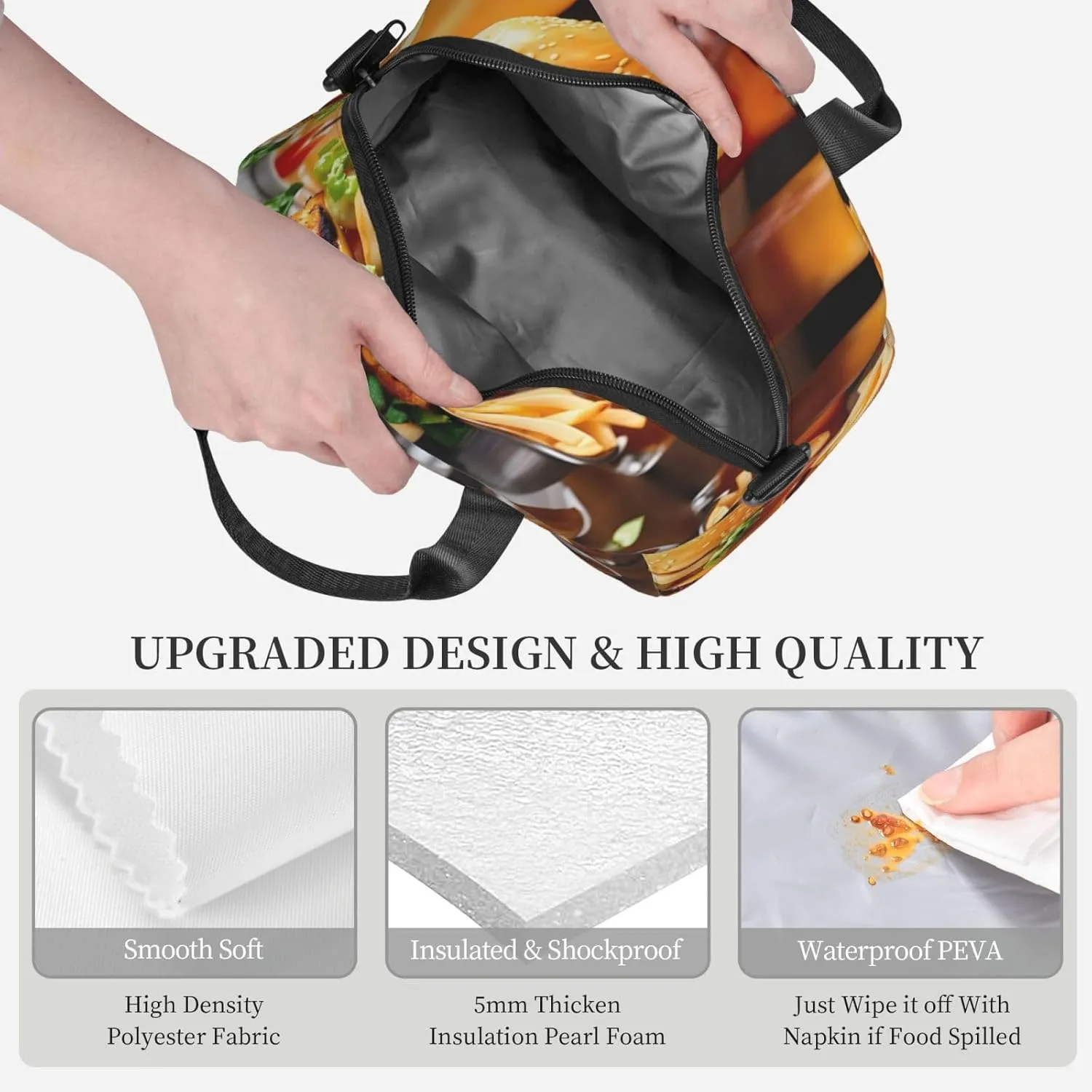 Chicken Leg Burger Drink Insulated Lunch Bag For Women/Men Adjustable Shoulder Strap,Leakproof,Tote Bag For Office Work