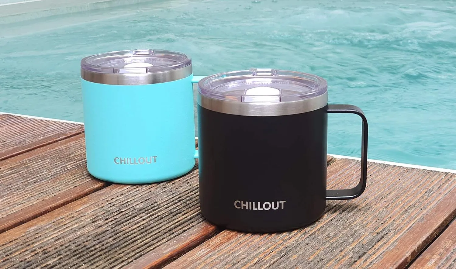 CHILLOUT LIFE Stainless Steel 16 oz Vacuum Insulated Coffee Mug with Handle and Lid, Large Thermal Camping Coffee Mugs with Sliding Lid for Men & Women - Keeps your Beverages Hot/Cold, 2 Pack
