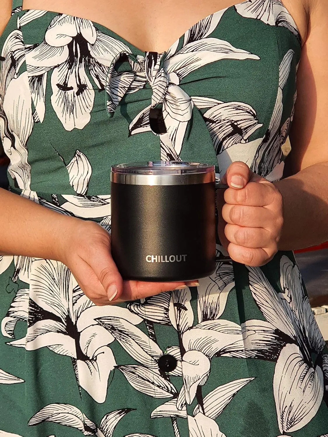 CHILLOUT LIFE Stainless Steel 16 oz Vacuum Insulated Coffee Mug with Handle and Lid, Large Thermal Camping Coffee Mugs with Sliding Lid for Men & Women - Keeps your Beverages Hot/Cold, 2 Pack