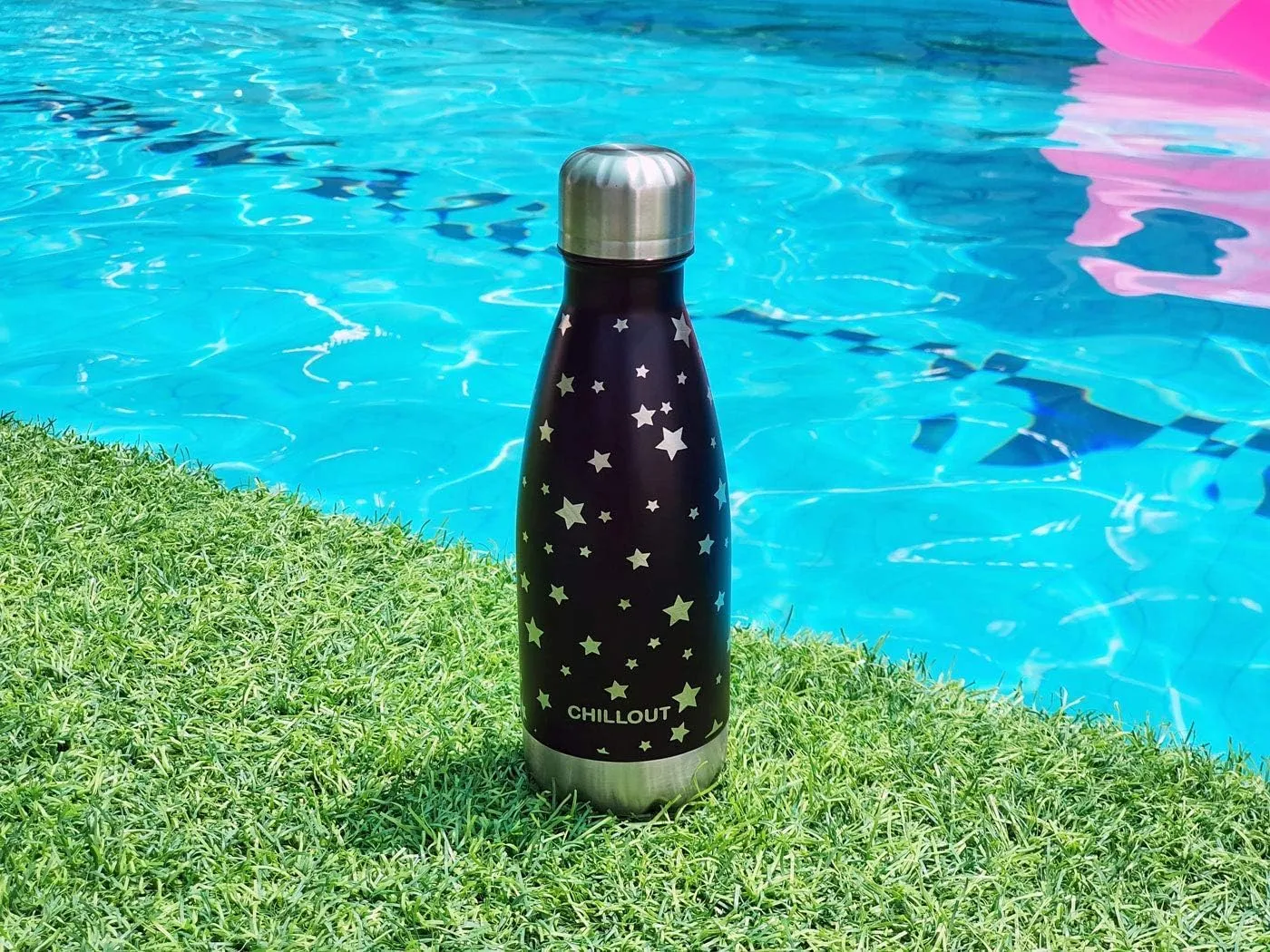 CHILLOUT LIFE Stainless Steel 2 Pack Water Bottle for Kids School: 12 oz Double Wall Insulated Cola Bottle Shape for Cold and Warm Drinks, 2 Set (UV Rainbow - Star Night Sky)