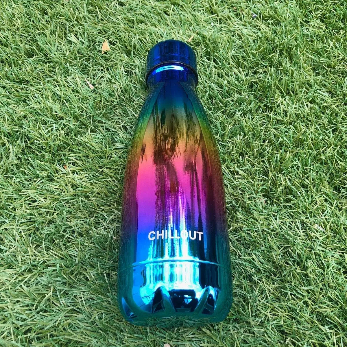 CHILLOUT LIFE Stainless Steel 2 Pack Water Bottle for Kids School: 12 oz Double Wall Insulated Cola Bottle Shape for Cold and Warm Drinks, 2 Set (UV Rainbow - Star Night Sky)