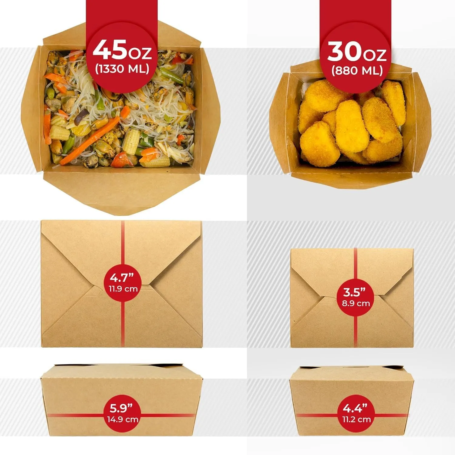 Chinese Takeout Storage Containers (60 Pack) 45oz - Kraft Brown Cardboard Paper Togo - Take Out Boxes -Biodegradable Eco To Go Food For Restaurants Catering Party