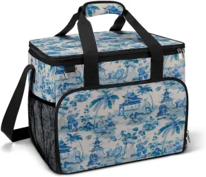 Chinoiserie Ancient Folk Art Cooler Bag, Collapsible Soft Sided Cooler, Large Leakproof Camping Cooler, Portable Travel Cooler for Camping, Road Trips