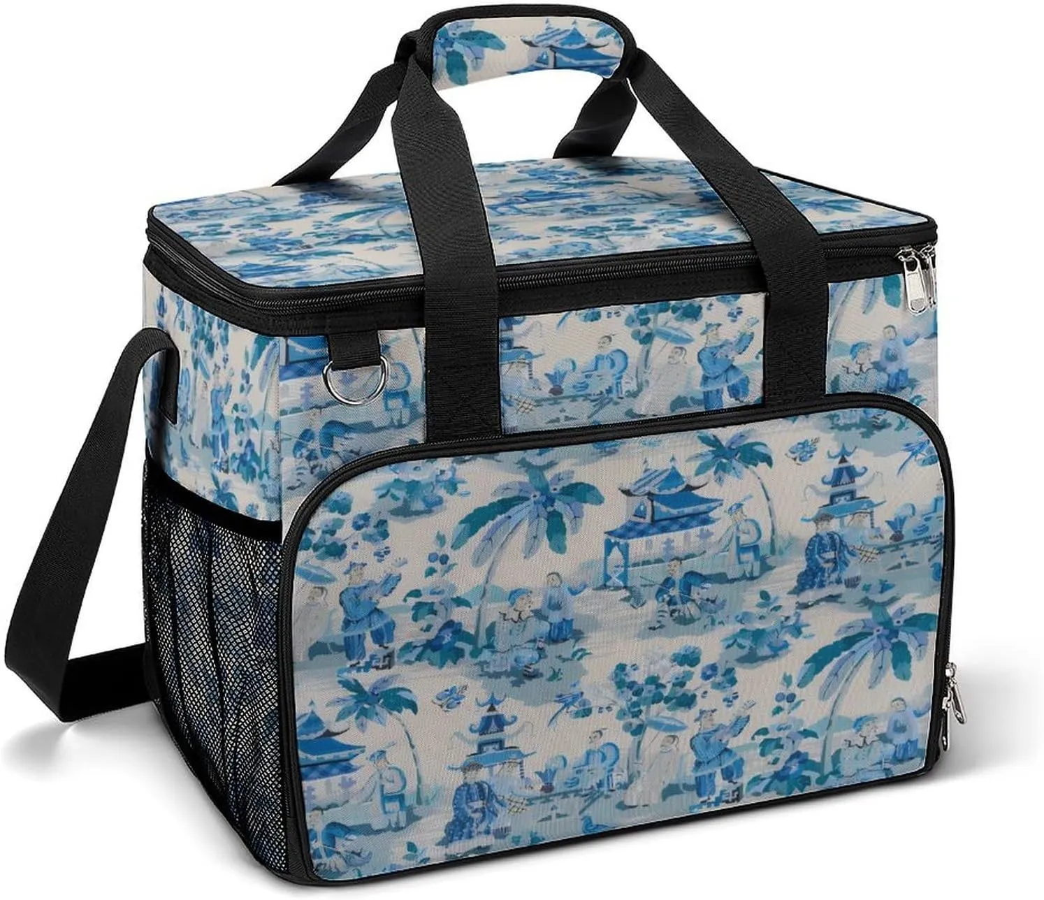 Chinoiserie Ancient Folk Art Cooler Bag, Collapsible Soft Sided Cooler, Large Leakproof Camping Cooler, Portable Travel Cooler for Camping, Road Trips