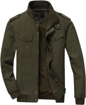 chouyatou Men's Casual Stand Collar Zip-Up Lightweight Bomber Jacket Windbreaker