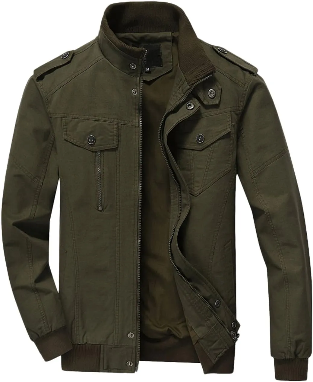 chouyatou Men's Casual Stand Collar Zip-Up Lightweight Bomber Jacket Windbreaker