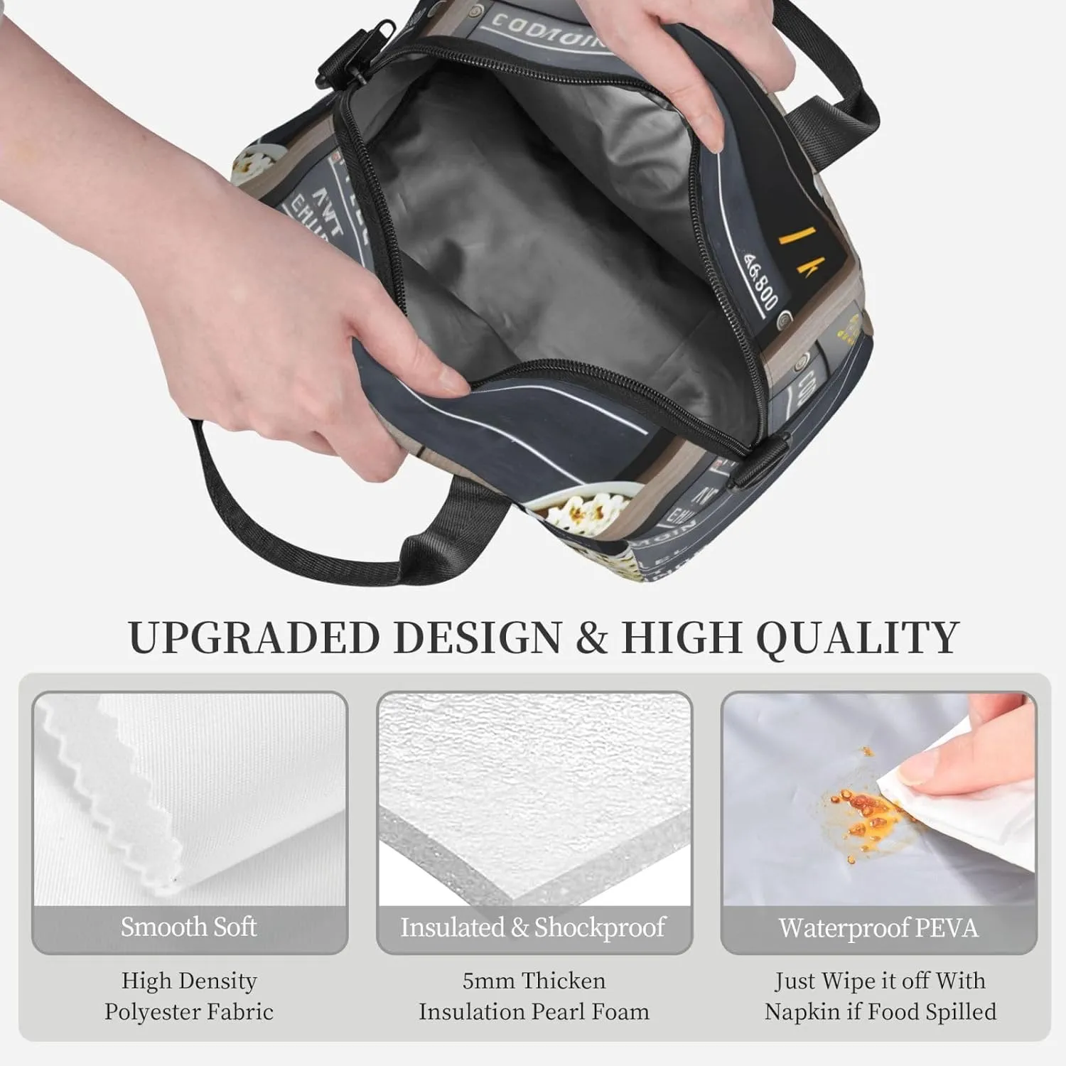Cinema Movie Clapboard And Popcorn Insulated Lunch Bag For Women/Men Adjustable Shoulder Strap,Leakproof,Tote Bag For Office Work
