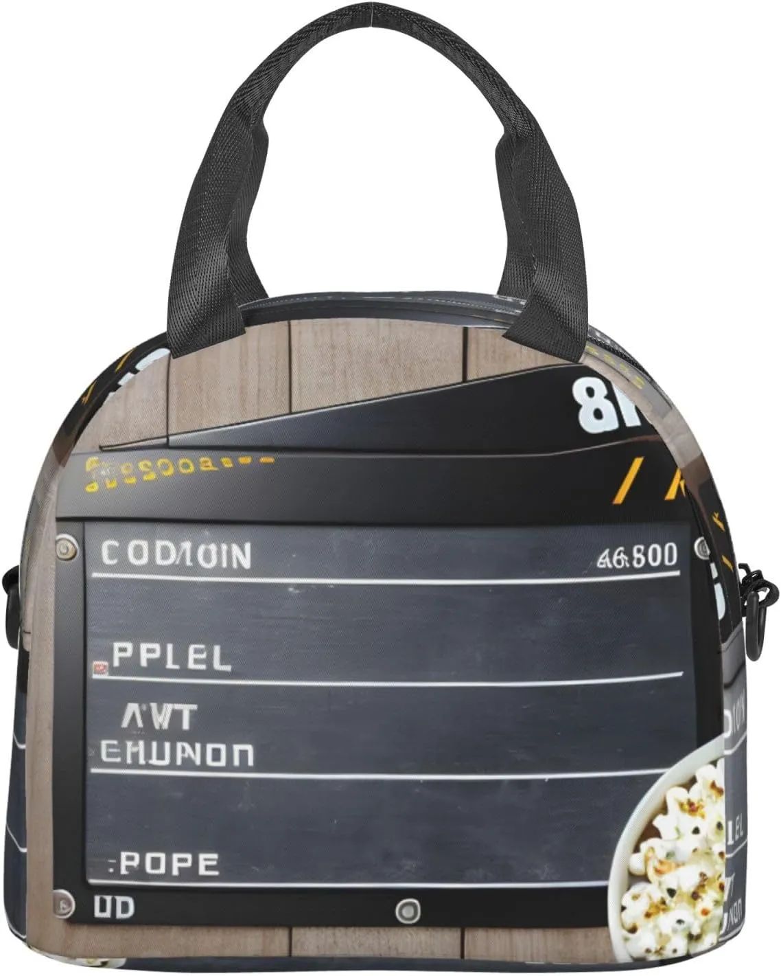 Cinema Movie Clapboard And Popcorn Insulated Lunch Bag For Women/Men Adjustable Shoulder Strap,Leakproof,Tote Bag For Office Work