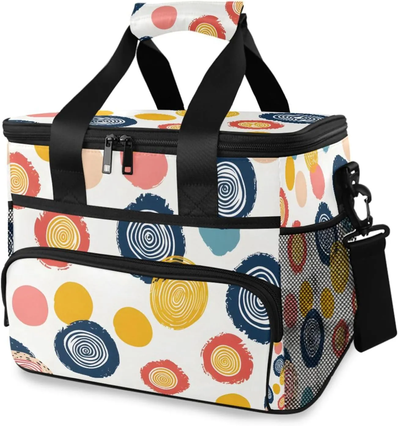 Circle Polka Dots Rainbow Cooler Bag Insulated Cooler Soft Sided Cooler 24 Can Portable Picnic Bag Large Leakproof Lunch Bag Box for Beach Grocery Camping Travel Car Men Women