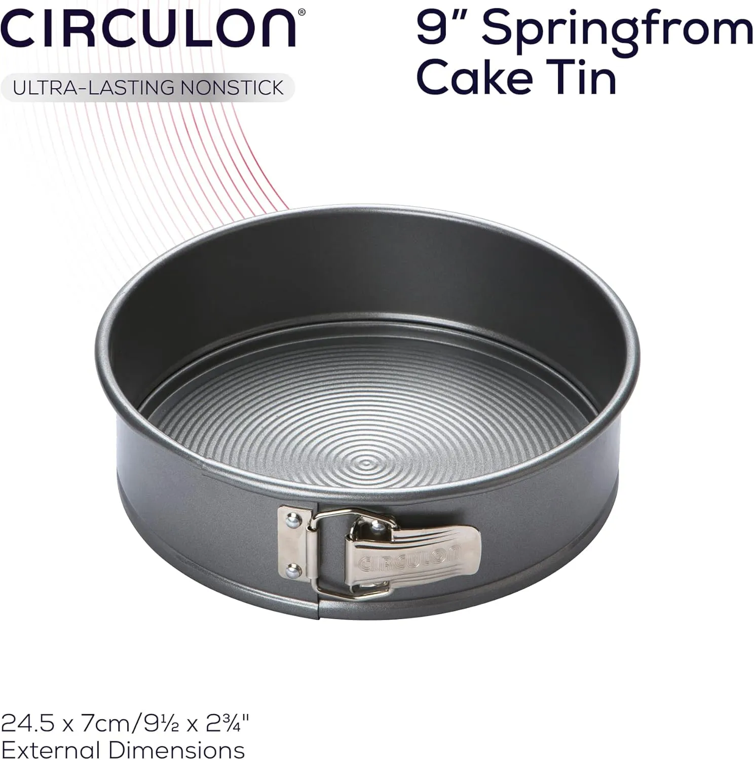 Circulon Momentum 23cm Springform Cake Tins for Baking - Non Stick Round 9 Inch Cake Tin, Grey Carbon Steel, Dishwasher Safe Bakeware