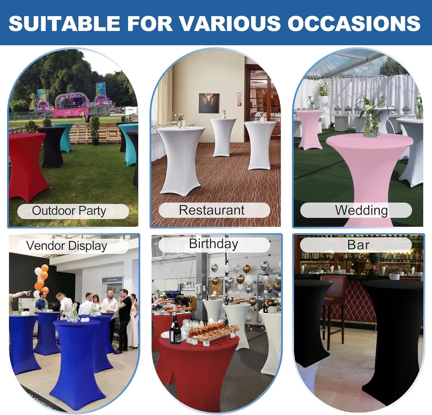 Cocktail Table Covers-Spandex Round High Top Table Cloths 6 Pack 32x43 Inch-Aqua Blue Stretch Fitted Bar Tall Tablecloth for Pub Bistro Highboy Party Banquet Height Folding Satnding Tables