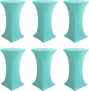 Cocktail Table Covers-Spandex Round High Top Table Cloths 6 Pack 32x43 Inch-Aqua Blue Stretch Fitted Bar Tall Tablecloth for Pub Bistro Highboy Party Banquet Height Folding Satnding Tables
